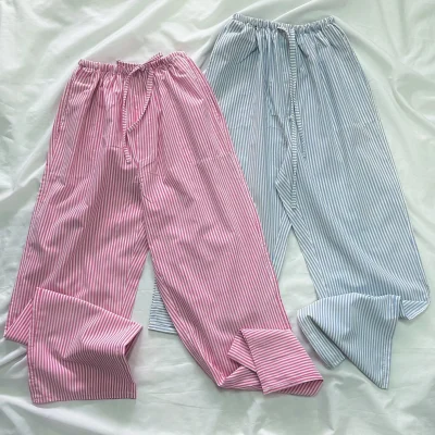 پیژامه راه راه نخی | رنگ صورتی و آبی